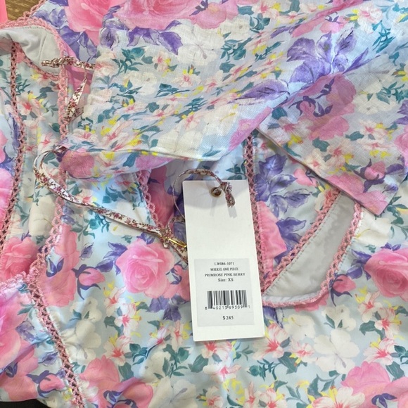 LoveShackFancy floral pink deep low scoop back one piece swimsuit - Picture 6 of 6